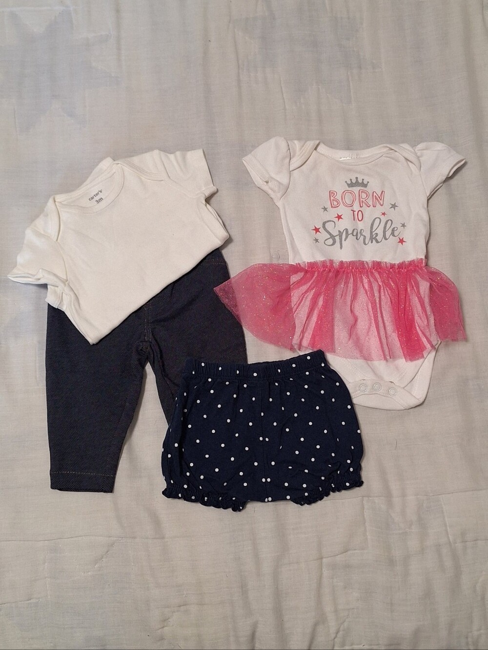 Baby Girls 'Born to Sparkle' Pink Tutu Bodysuit & Navy Polka Dot Shorts Set